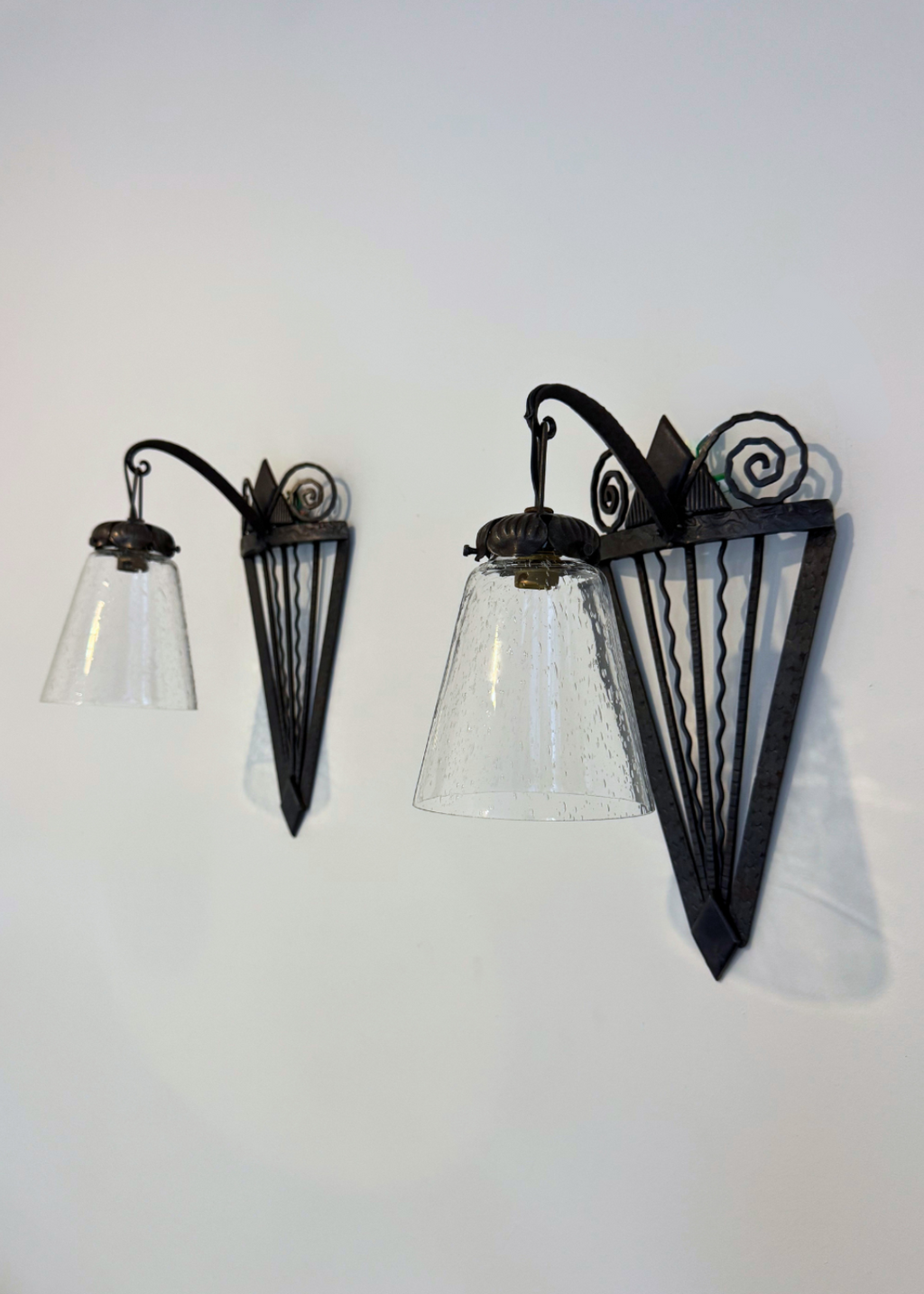Pair of French Art Deco Wrought Iron Sconces, France, c.1930s