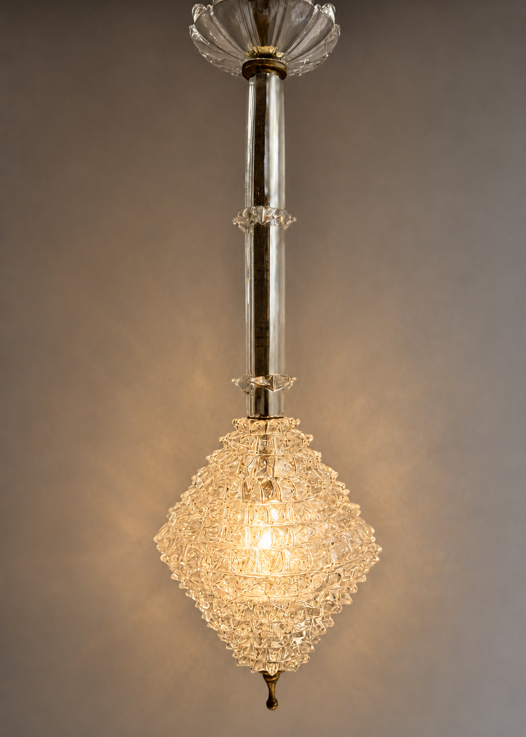 Chandelier with crystal details on a neutral background