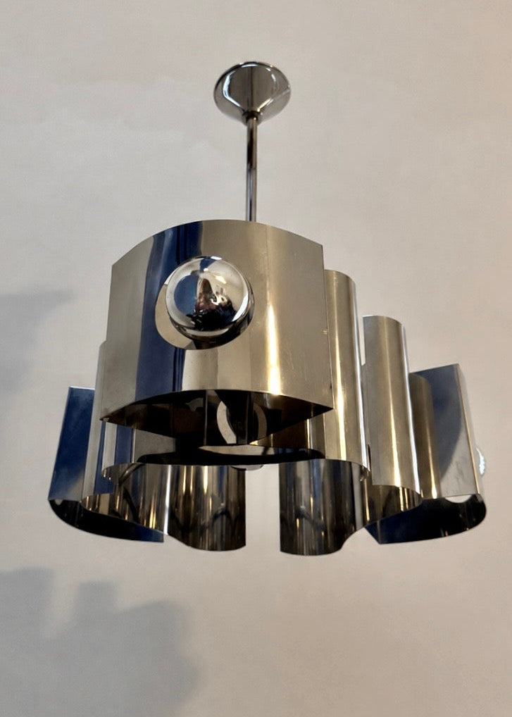 Cylindrical Chrome Pendant Light, France, c.1960s