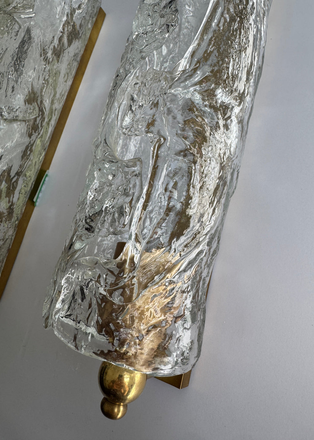 Pair of Murano Ice Glass Wall Sconces, Italy, c.1970s-1980s
