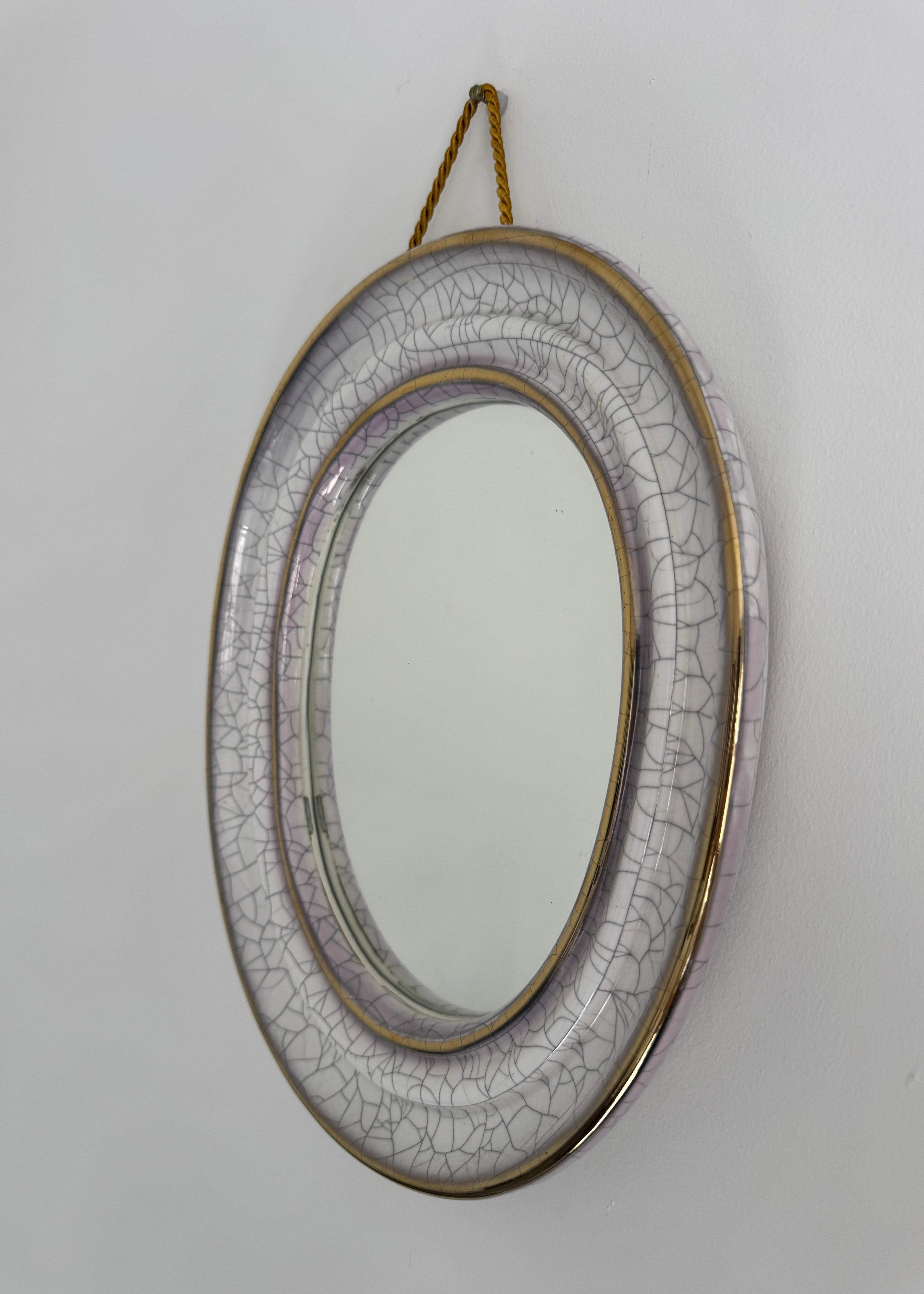 Craquelé Terracotta Wall Mirror by Gmundner Keramik, Austria, c.1950s