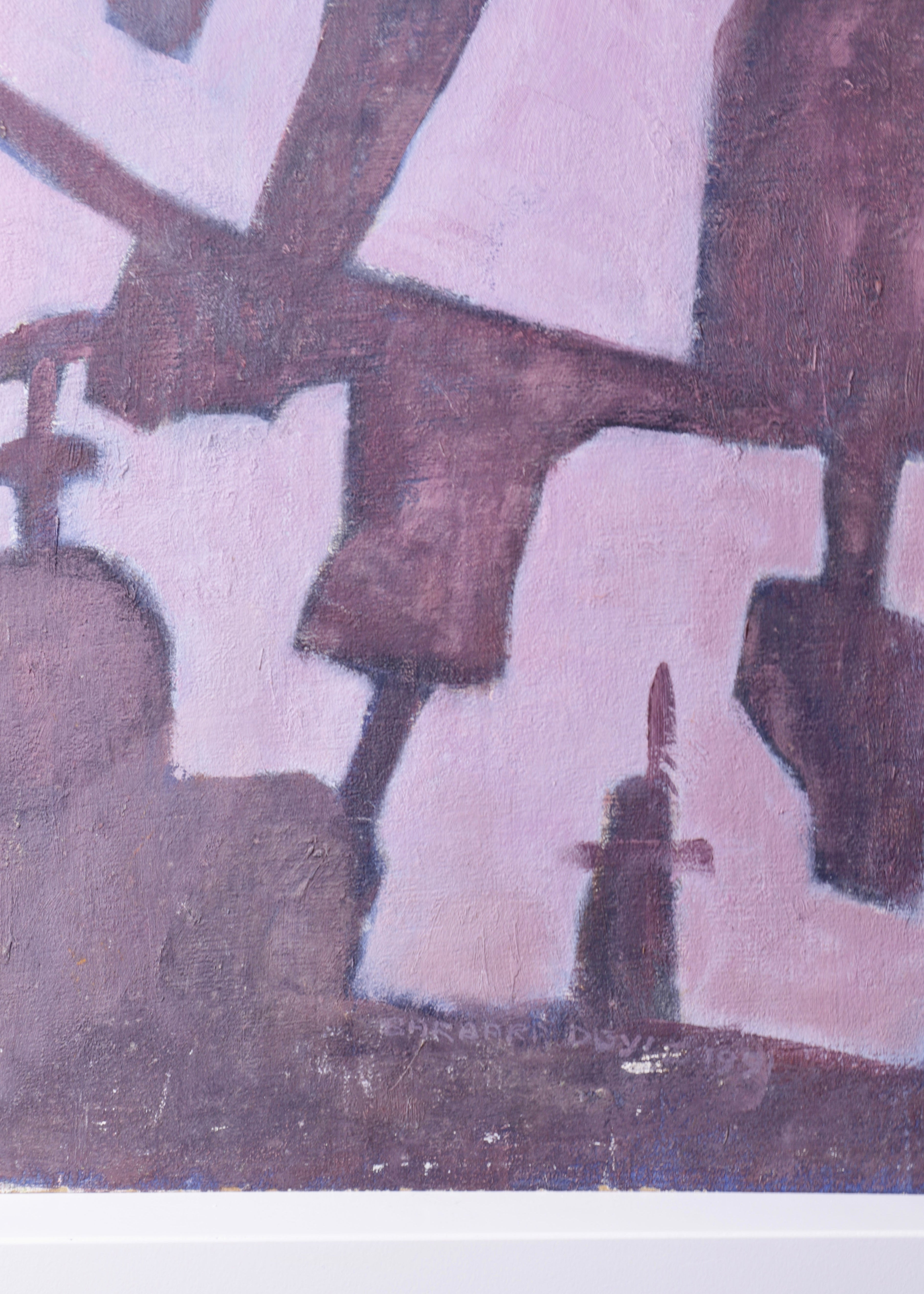 Modernist oil painting on board, England, 1991