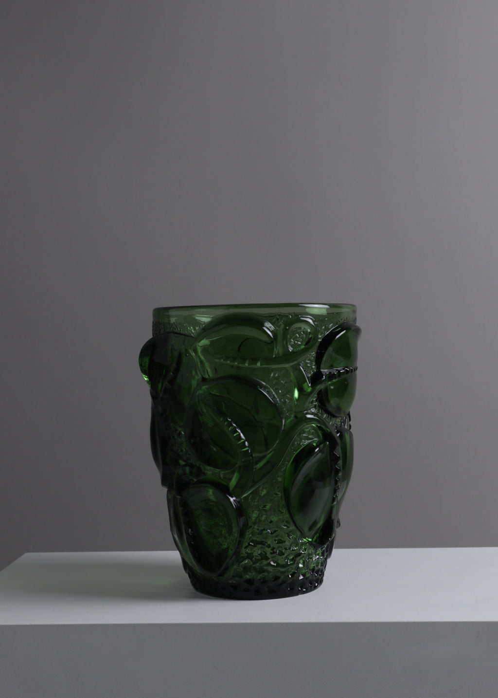 Green Glass Vase with Appliqué Leaf Relief, France, c.1970s
