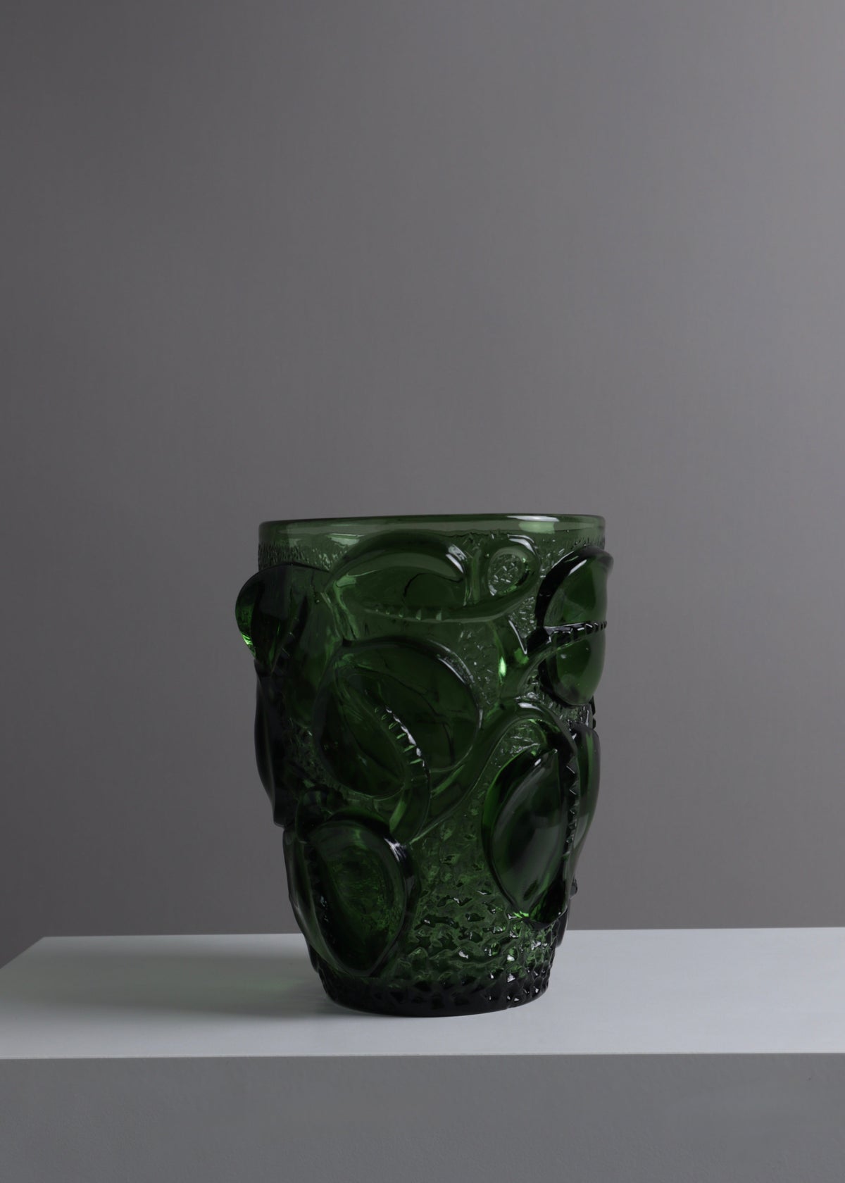 Green Glass Vase with Appliqué Leaf Relief, France, c.1970s