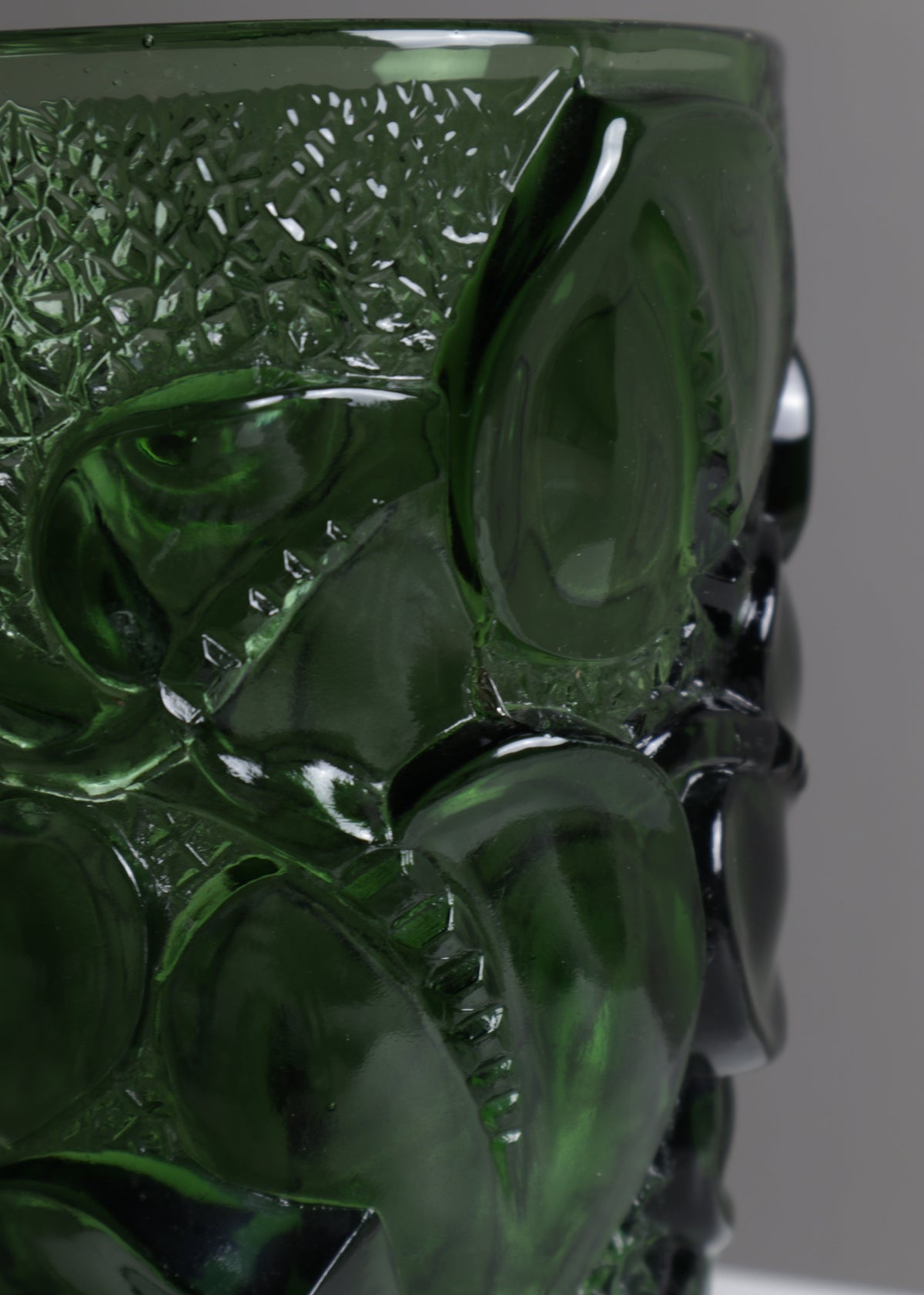 Green Glass Vase with Appliqué Leaf Relief, France, c.1970s