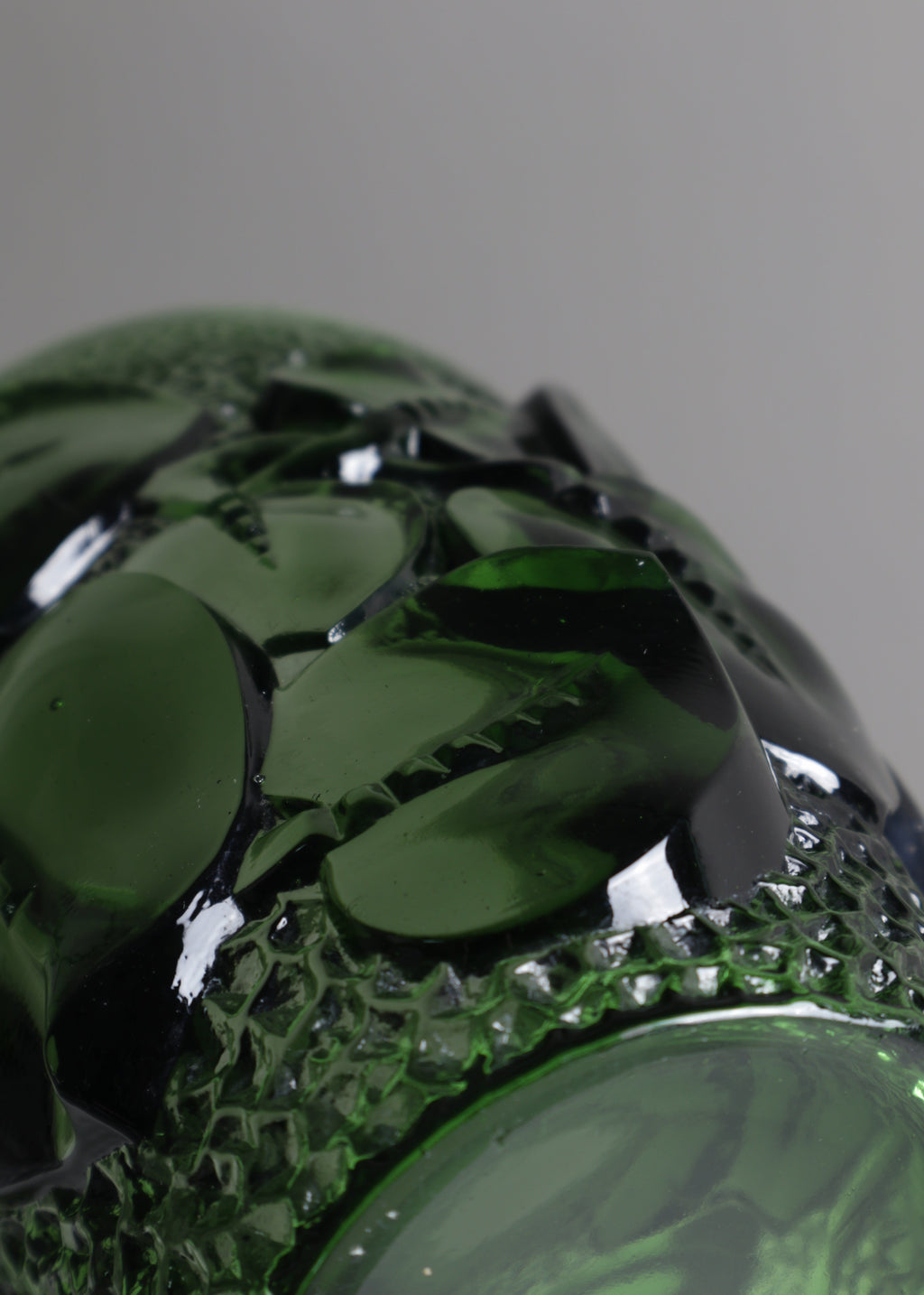 Green Glass Vase with Appliqué Leaf Relief, France, c.1970s