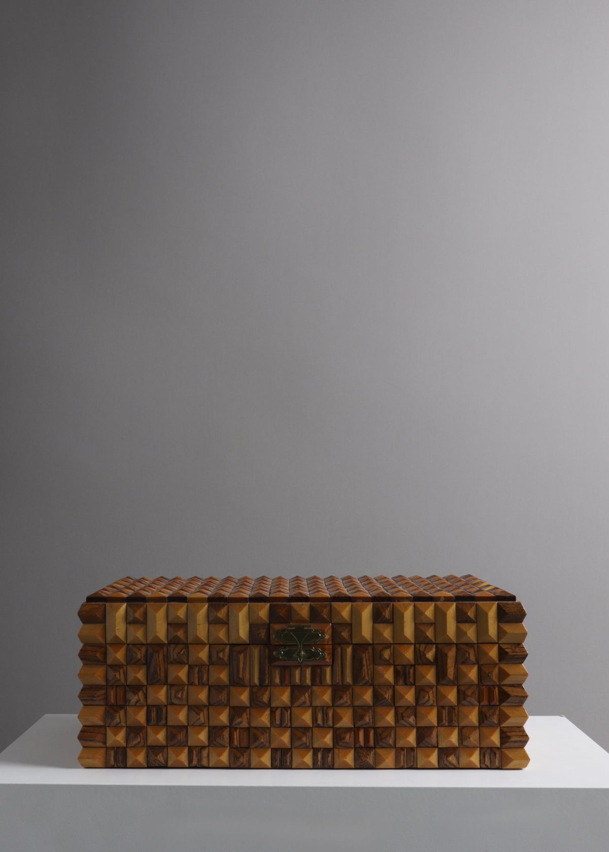 Geometric Burl Wood Folk Art Jewellery Box, c.1970s
