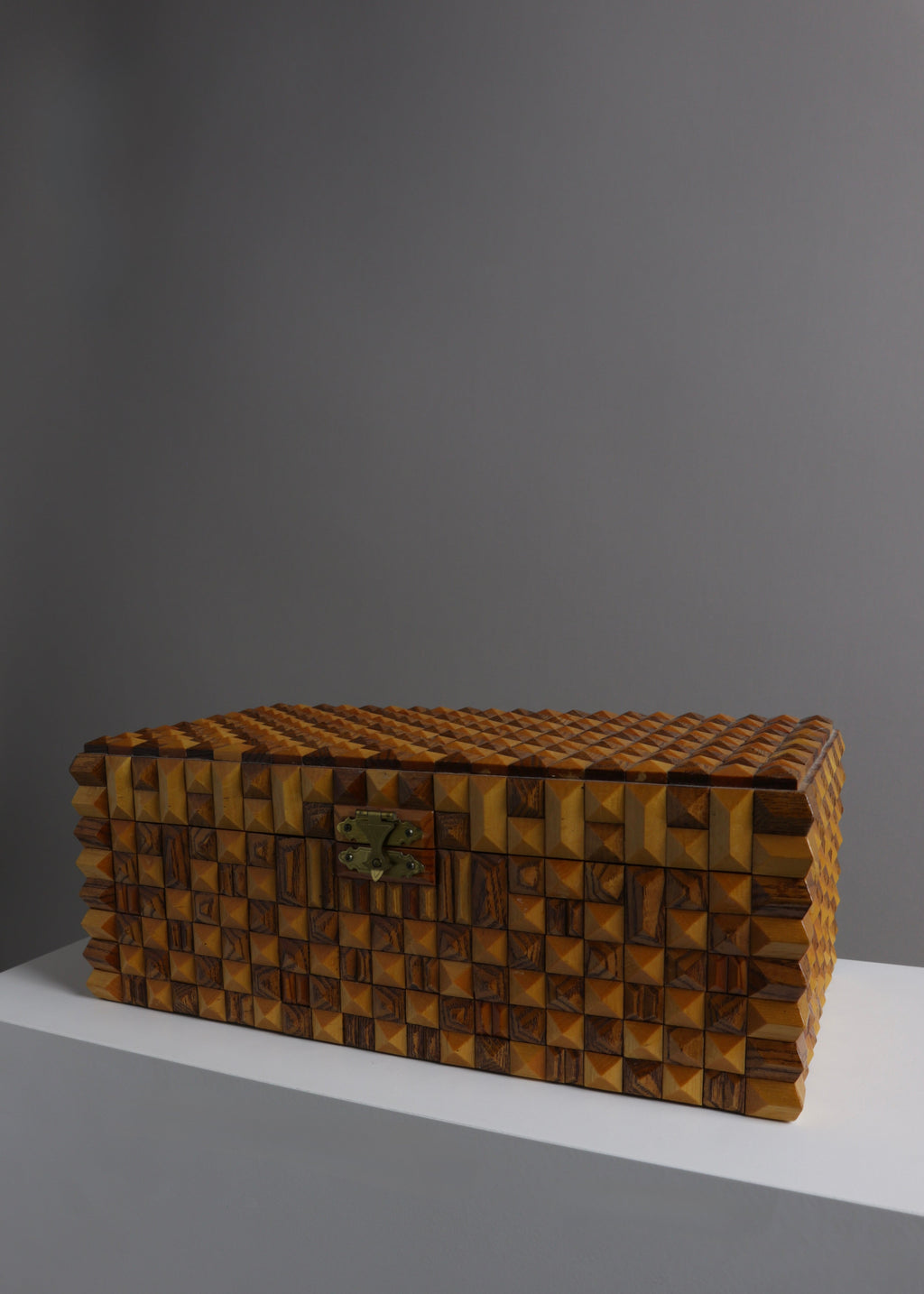 Geometric Burl Wood Folk Art Jewellery Box, c.1970s