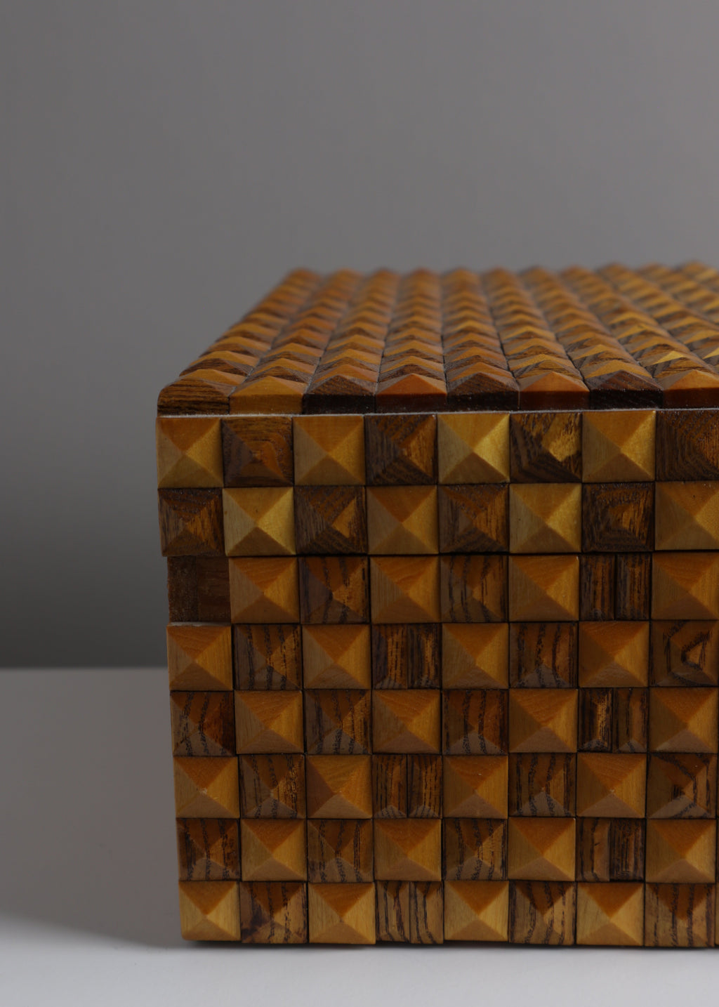 Geometric Burl Wood Folk Art Jewellery Box, c.1970s