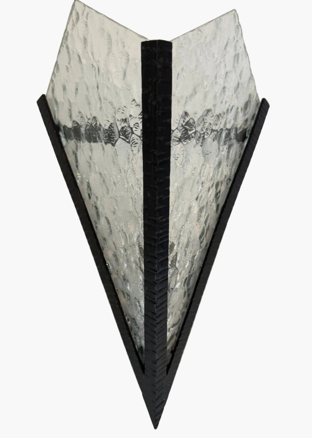Pair of Art Deco Iron & Textured Glass Diamond Wall Lights, France, c.1930s