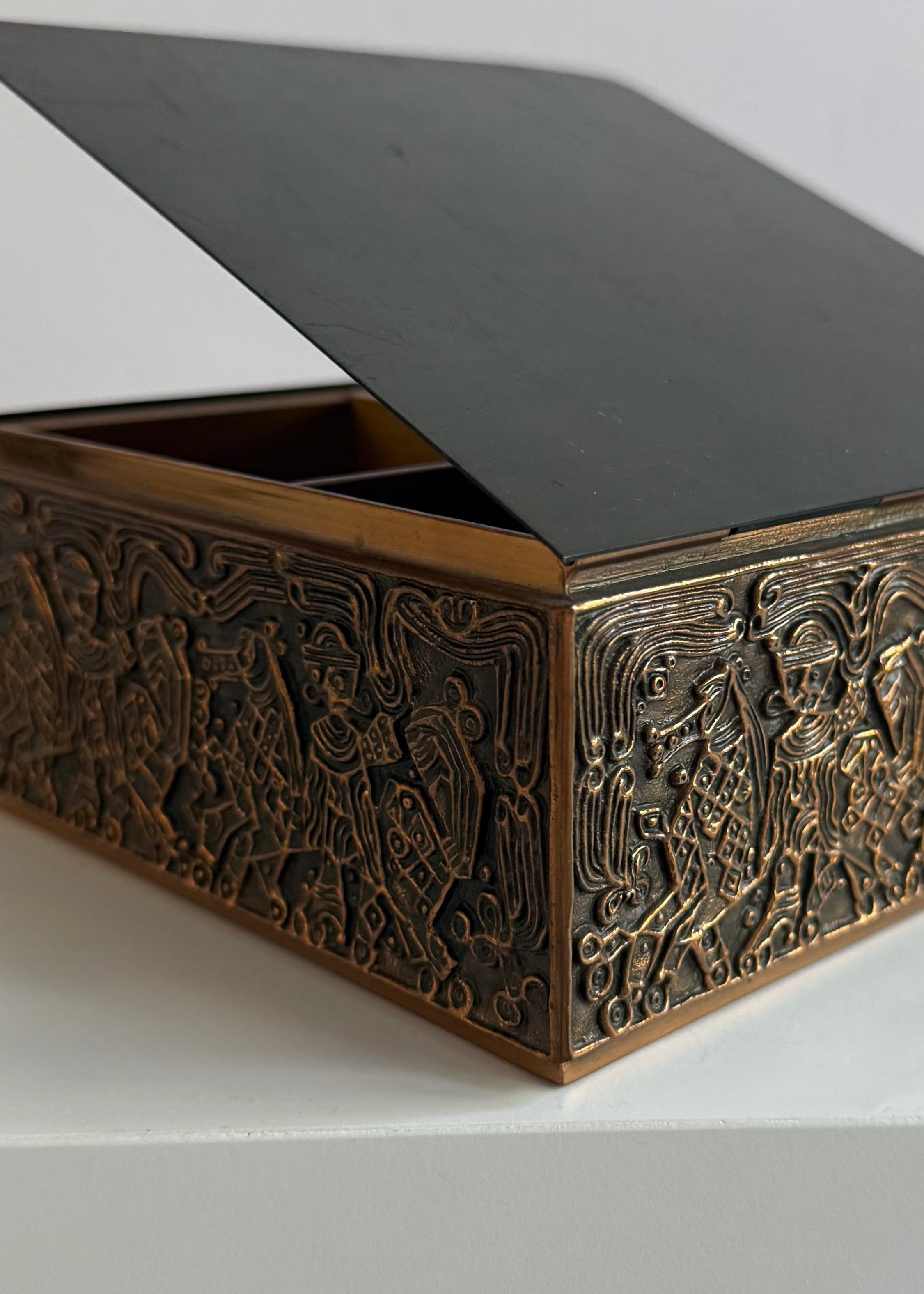 Brutalist Copper Relief Box with Horse Frieze, Hungary, c.1970s