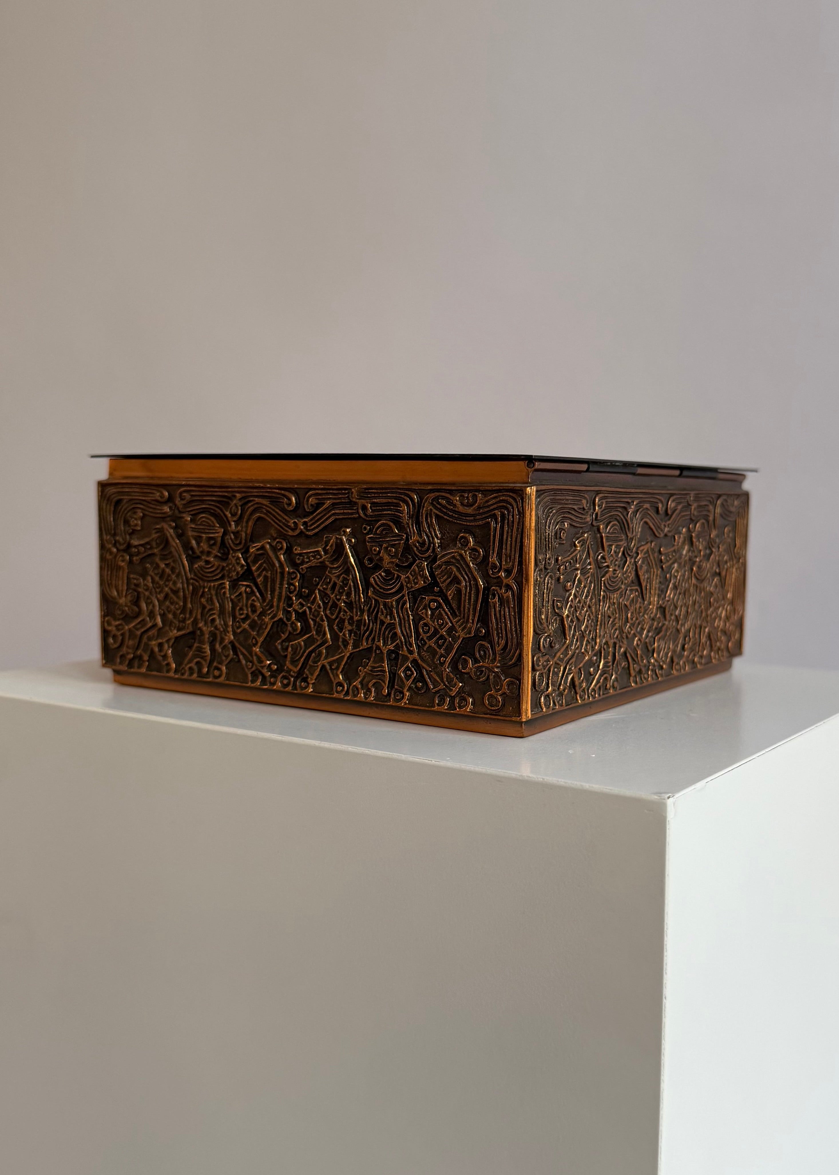 Brutalist Copper Relief Box with Horse Frieze, Hungary, c.1970s