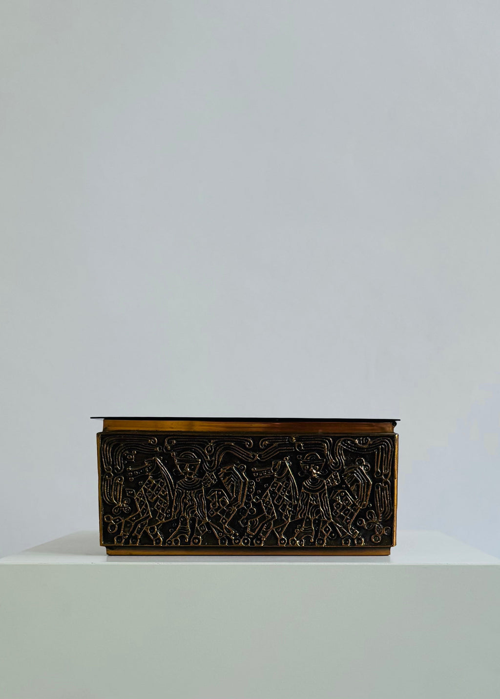 Brutalist Copper Relief Box with Horse Frieze, Hungary, c.1970s