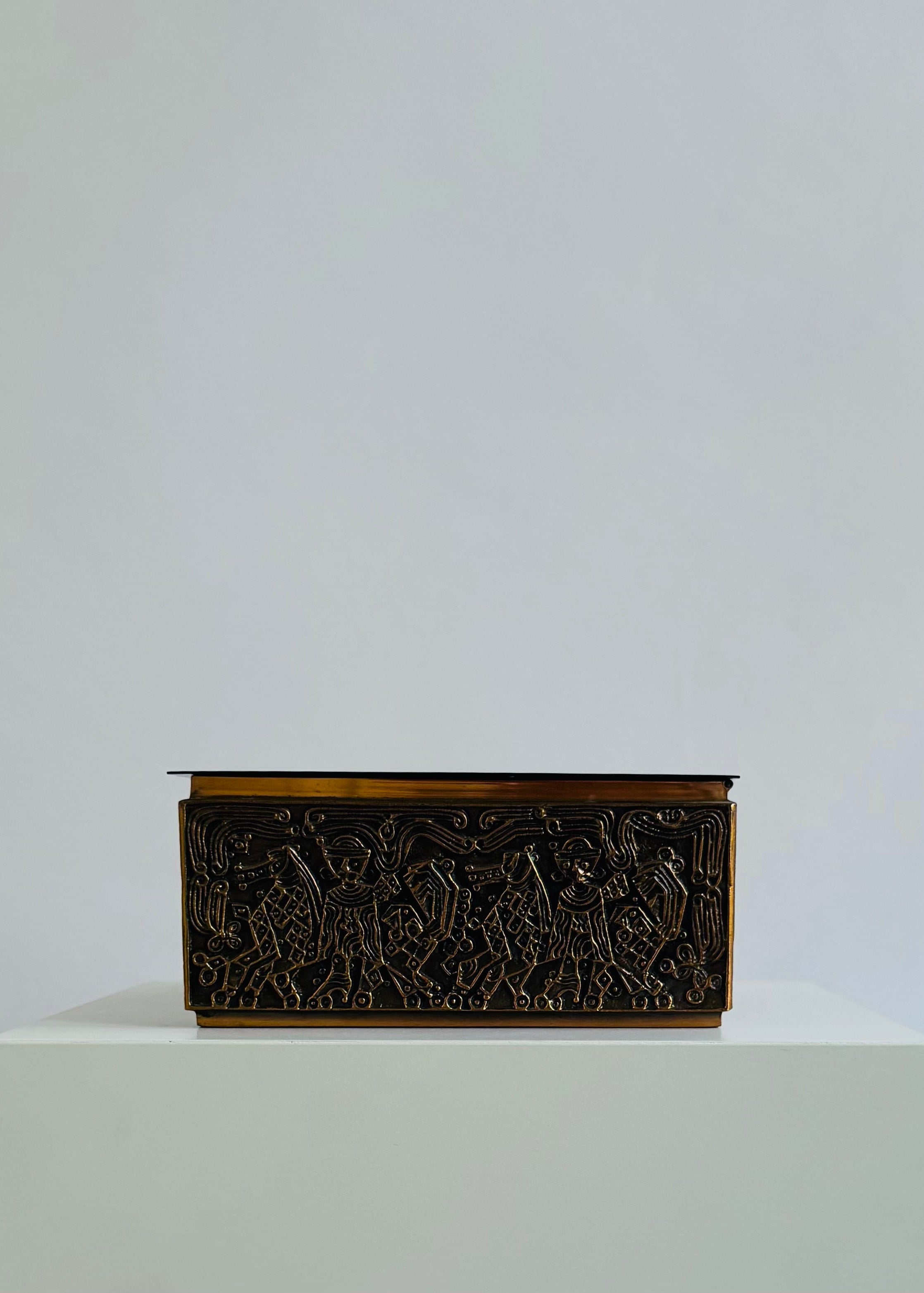 Brutalist Copper Relief Box with Horse Frieze, Hungary, c.1970s