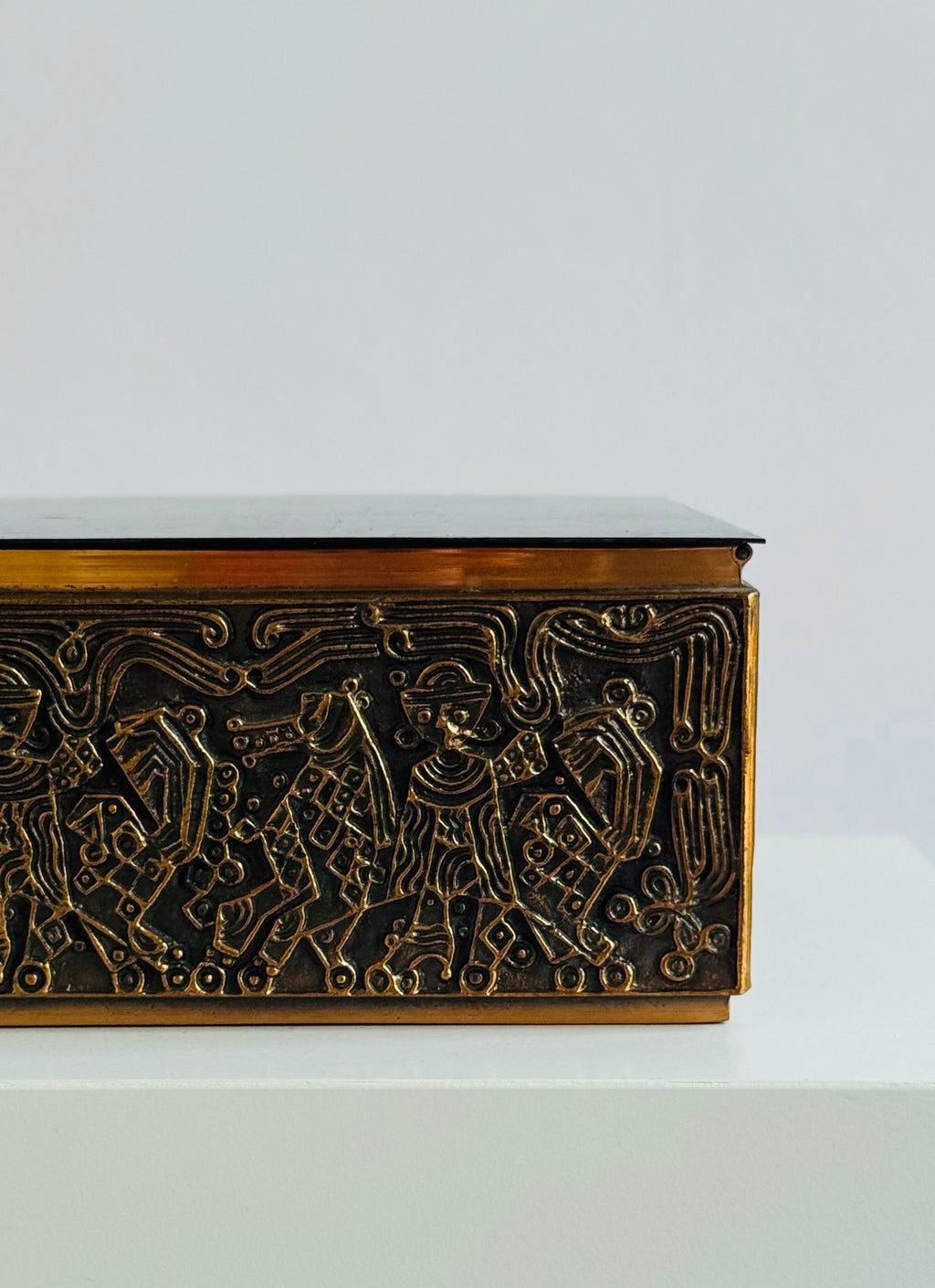 Brutalist Copper Relief Box with Horse Frieze, Hungary, c.1970s