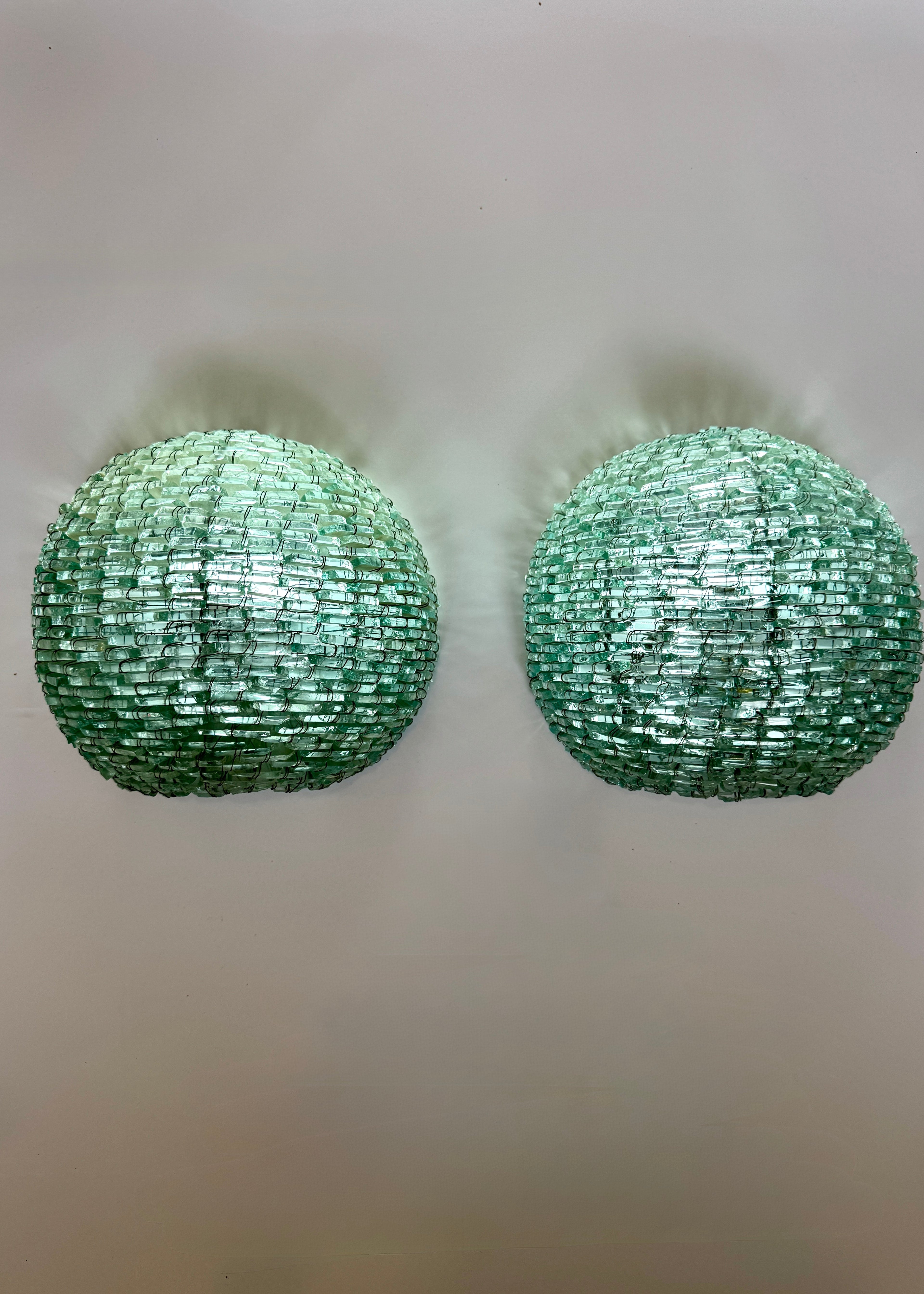 Pair of Dome Segmented Glass Wall Sconces, Italy, c.1970s-1980s