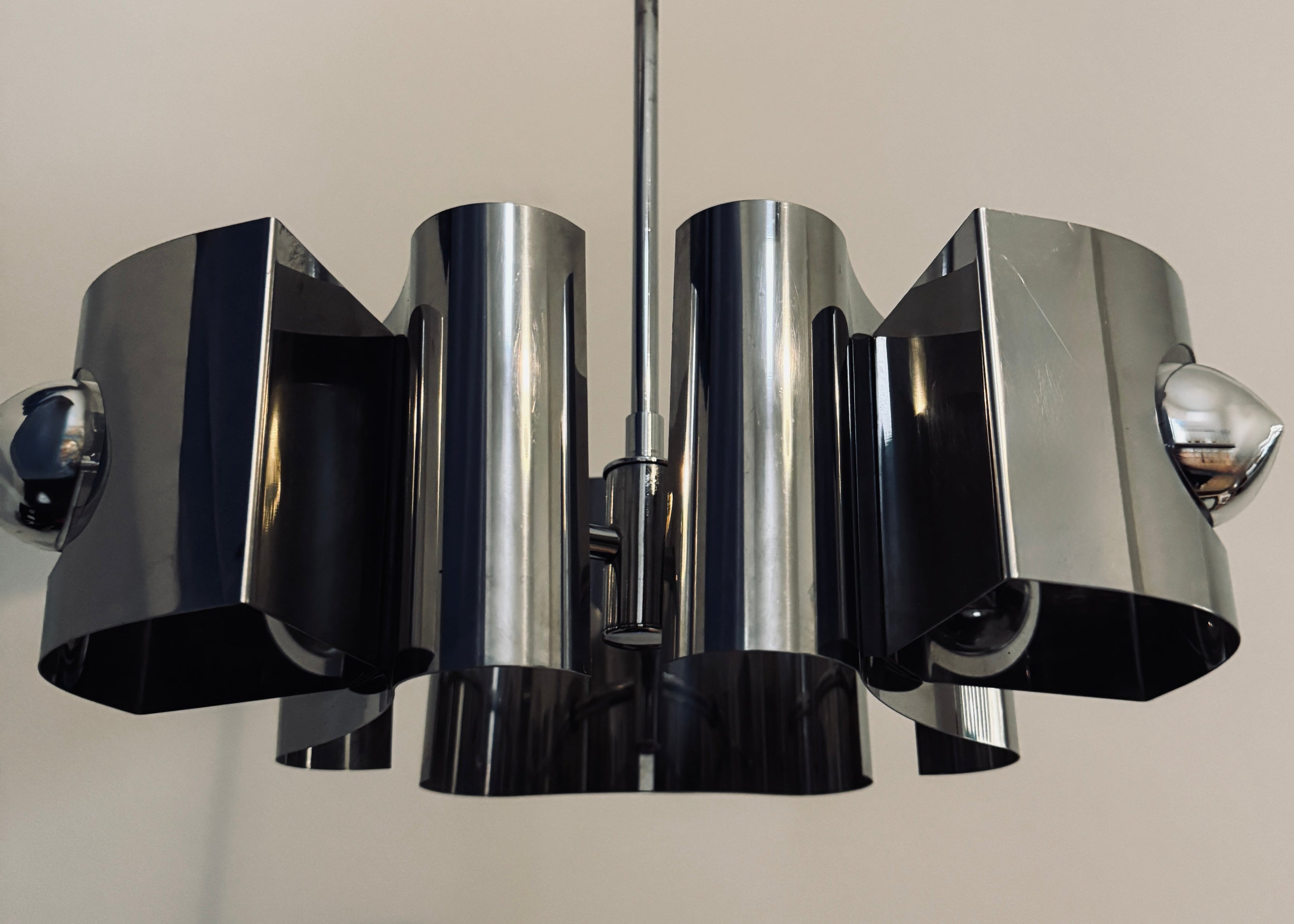 Cylindrical Chrome Pendant Light, France, c.1960s