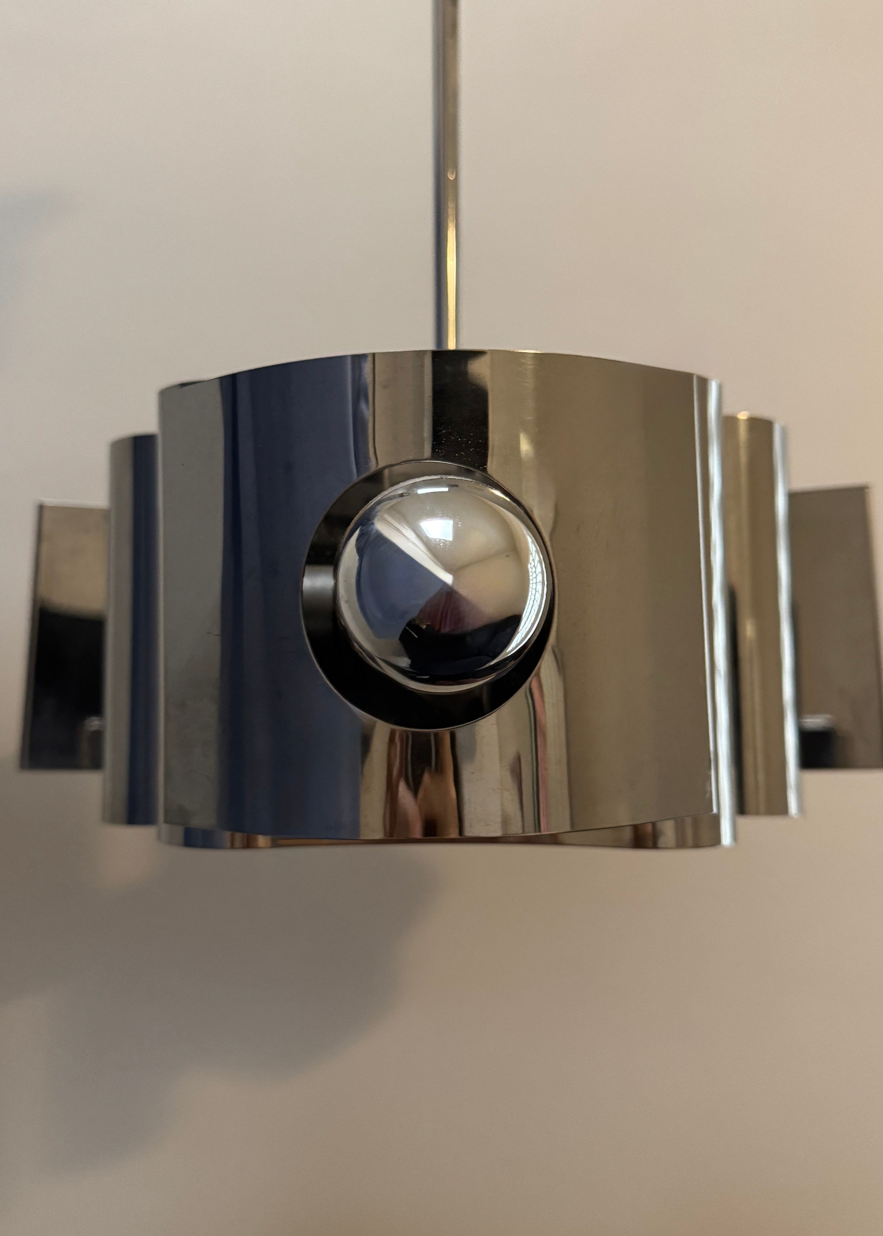 Cylindrical Chrome Pendant Light, France, c.1960s