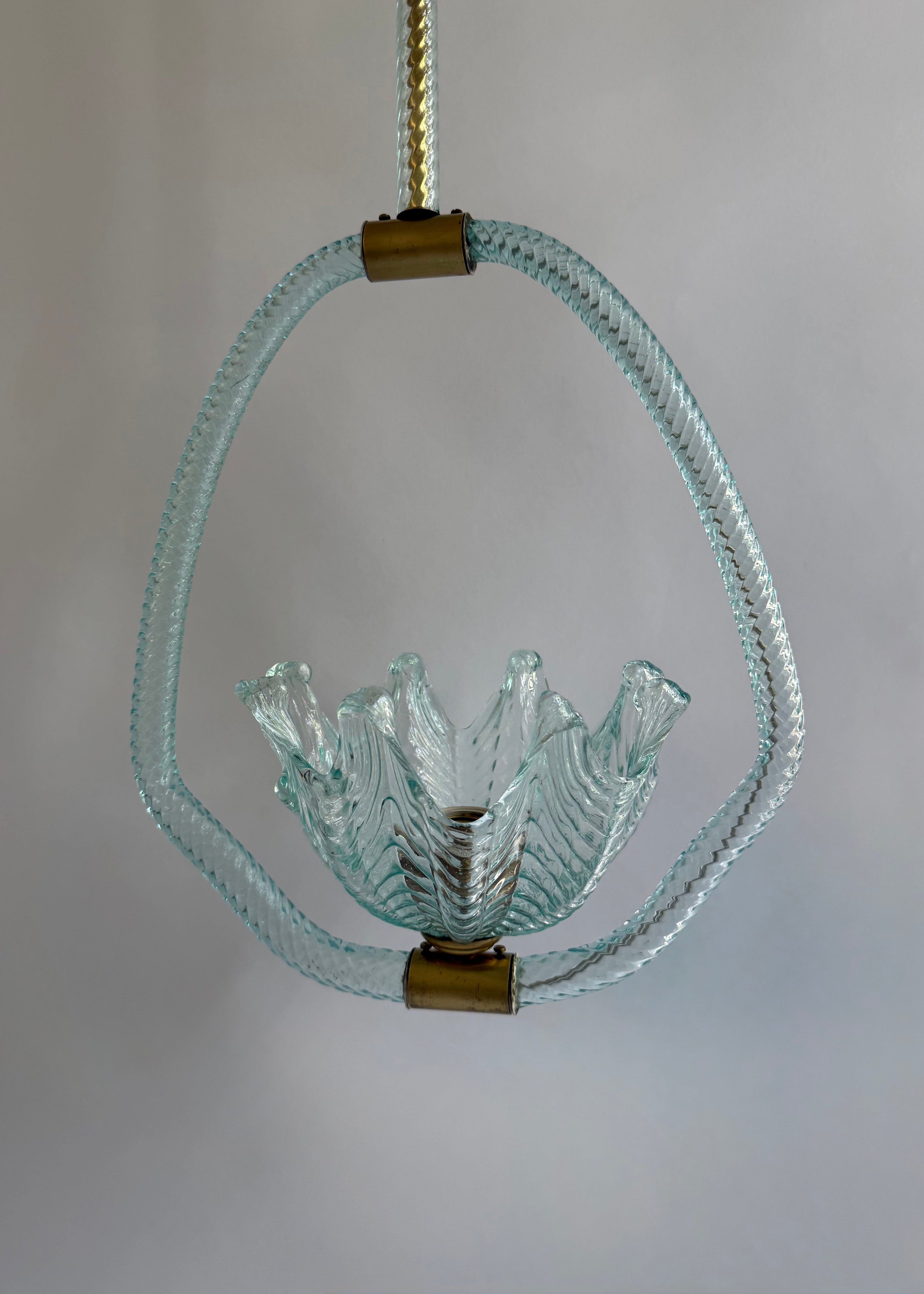 Barovier & Toso Murano Aqua Glass Pendant Light, Italy, c.1950s-1960s