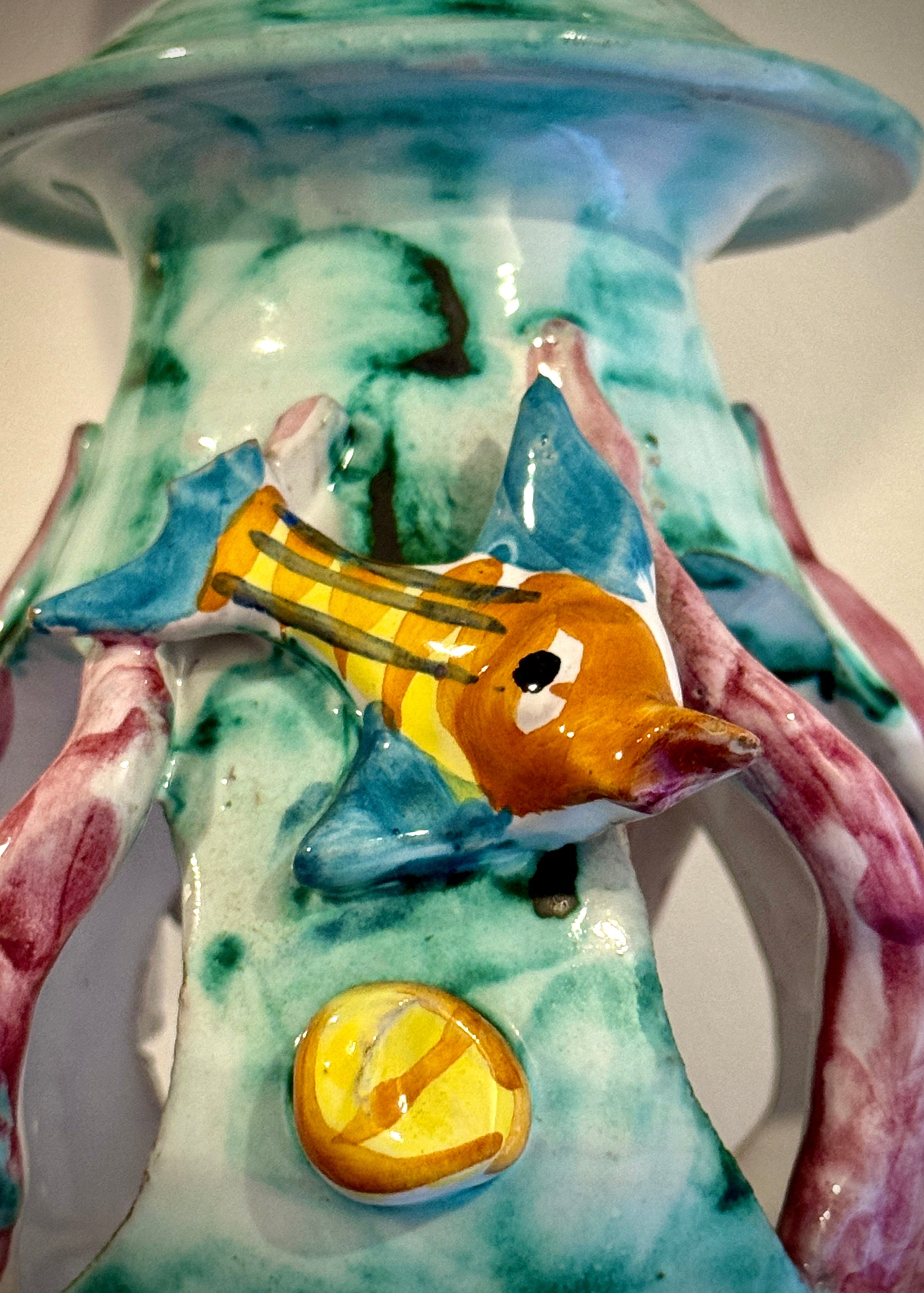 Vietri Ceramic Fish Lantern Wall Sconce, Italy, c.1960s-1970s