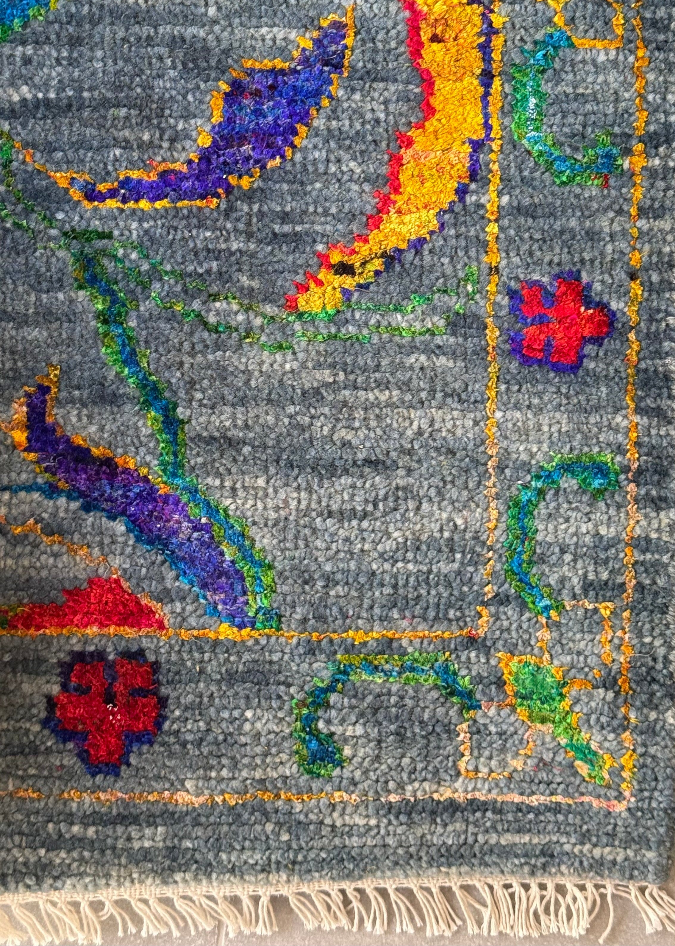 Hand-Knotted Botanical Field Design Rug, c.1990s-2000s