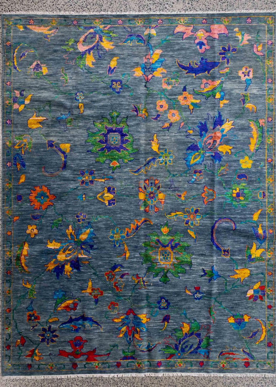 Hand-Knotted Botanical Field Design Rug, c.1990s-2000s
