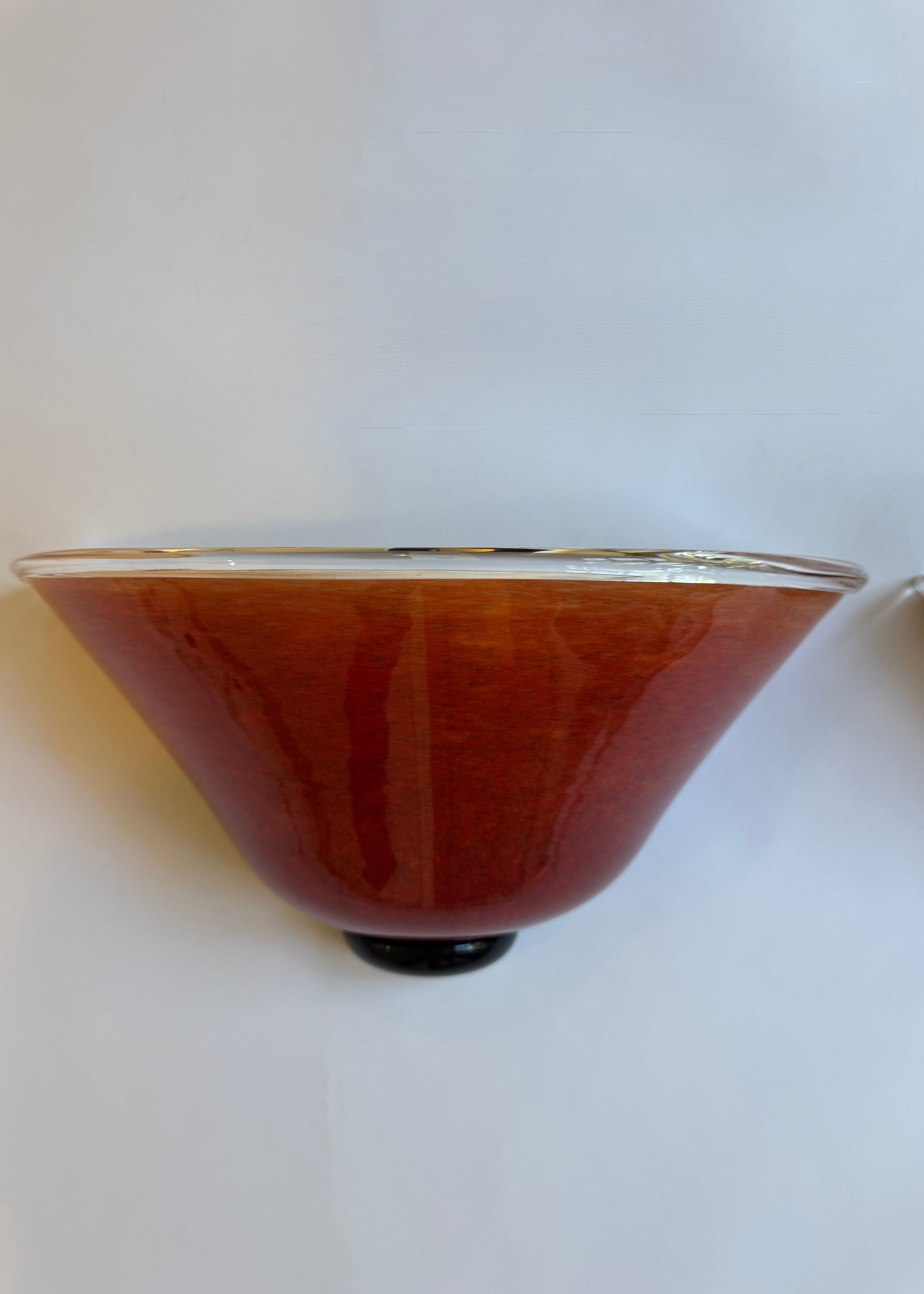 Pair of Barovier & Toso Red Murano Glass Wall Sconces, Italy, c.1990s