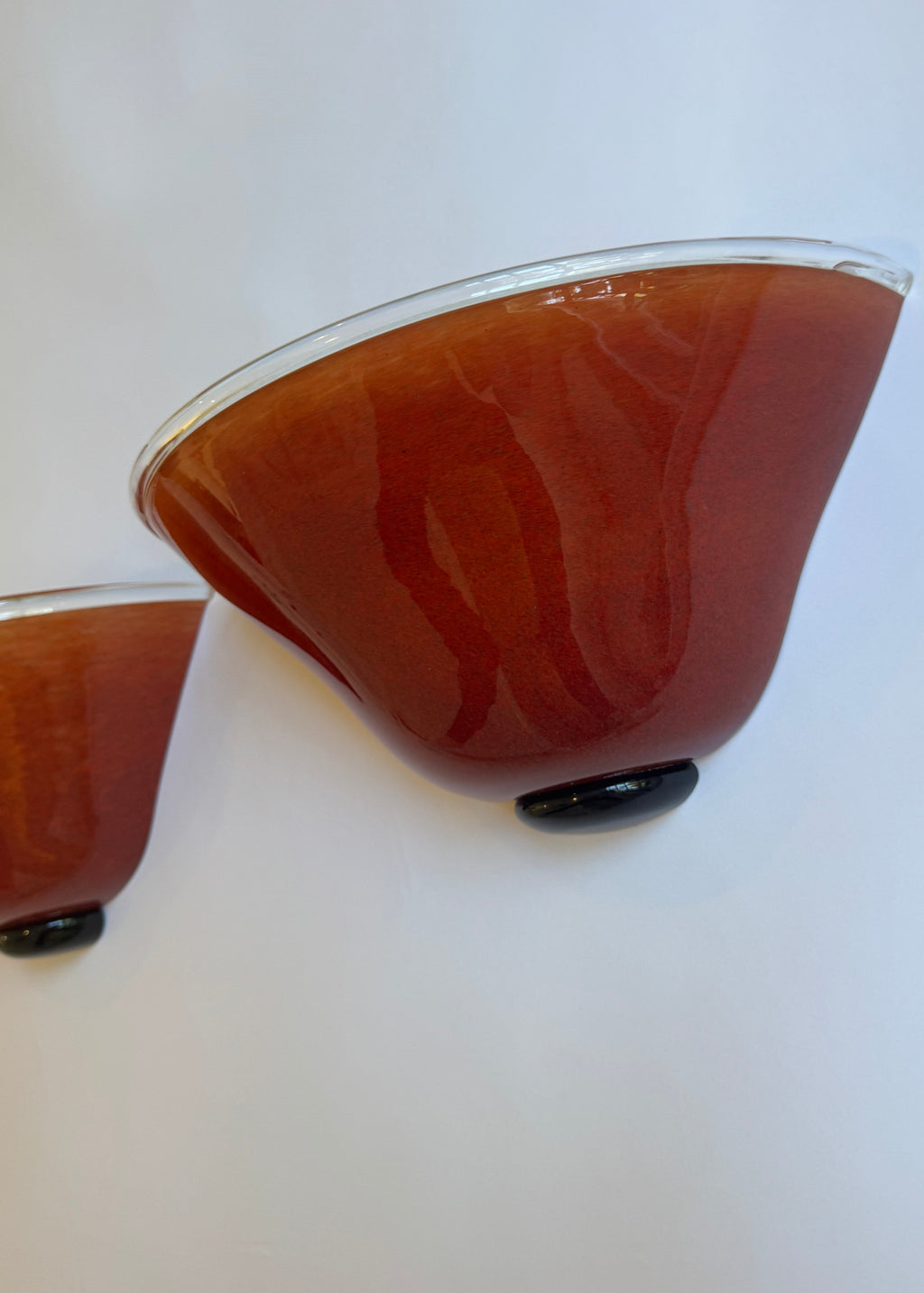 Pair of Barovier & Toso Red Murano Glass Wall Sconces, Italy, c.1990s