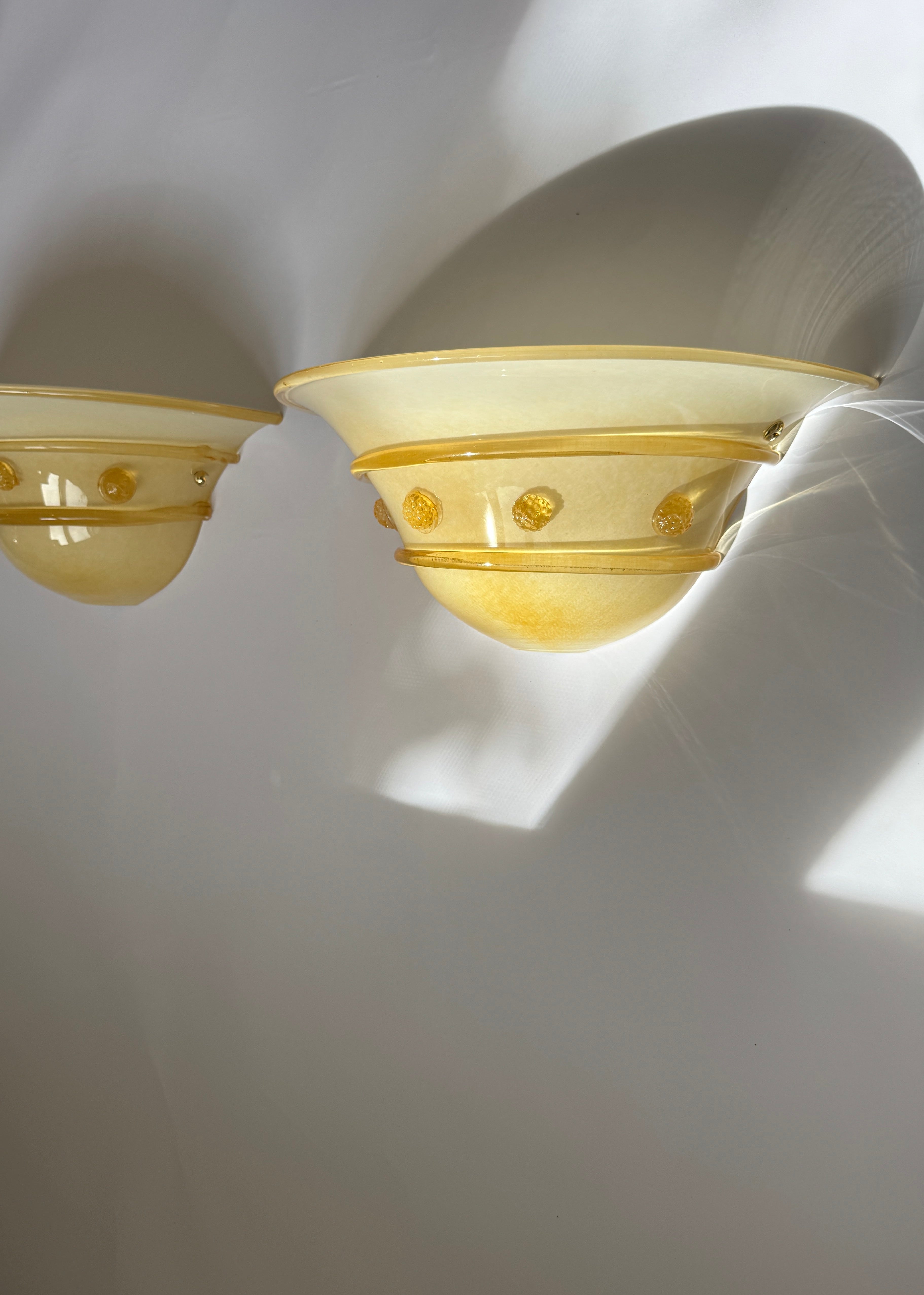 Pair of Alabaster Amber Murano Glass Wall Sconces, Italy, c.1960s