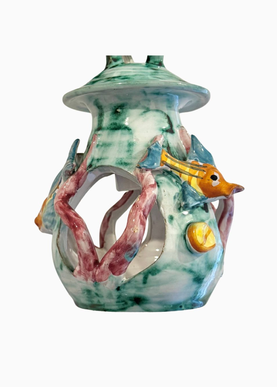 Vietri Ceramic Fish Lantern Wall Sconce, Italy, c.1960s-1970s
