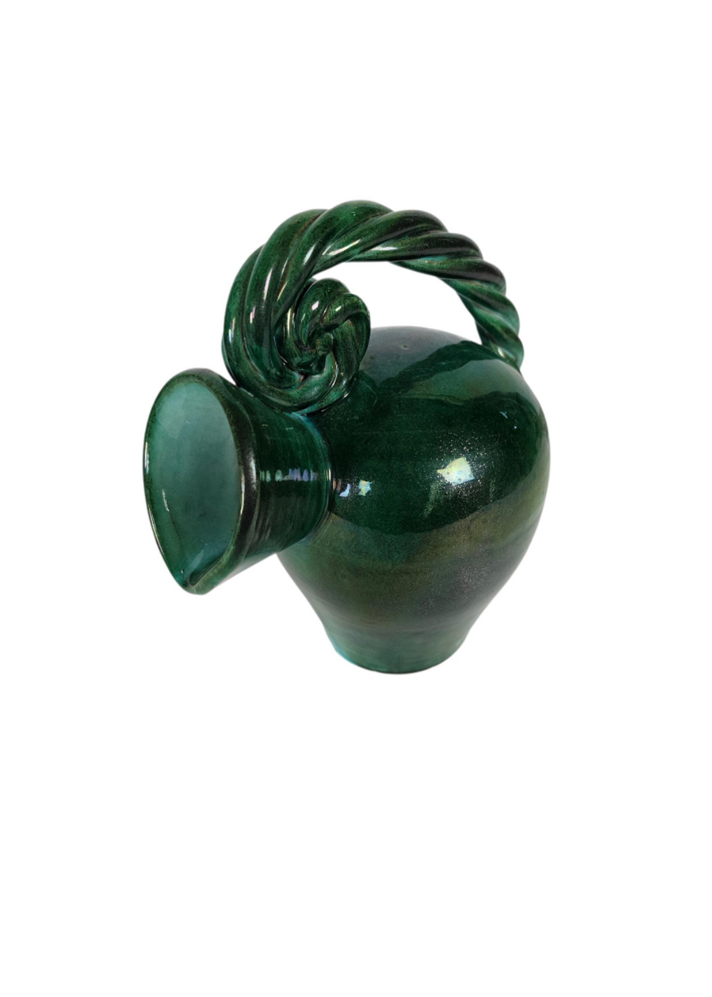 Art Deco Ceramic Vase with Twisted Handle, Alexandre de Wemmell, Belgium, c.1920s–1940s