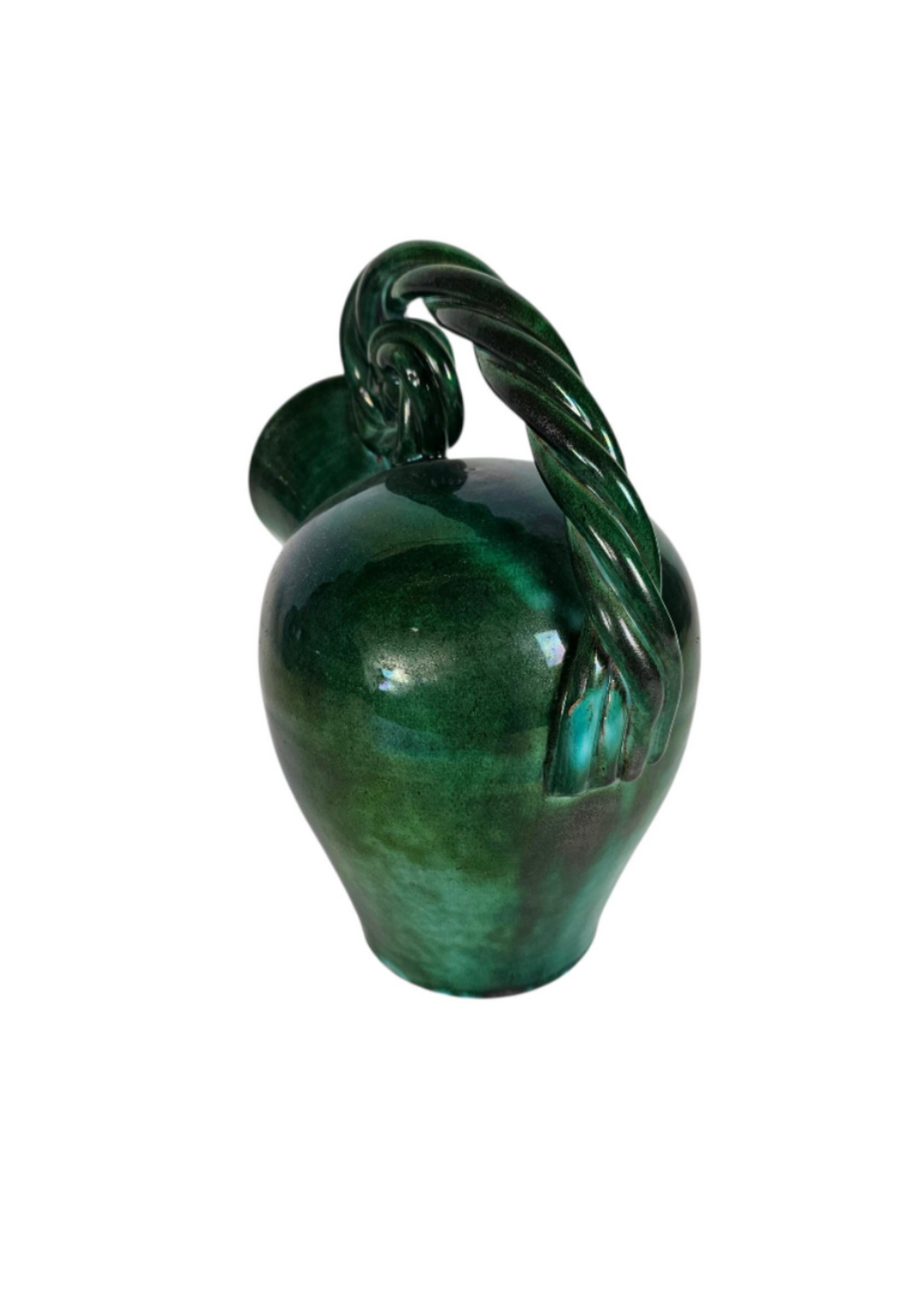 Art Deco Ceramic Vase with Twisted Handle, Alexandre de Wemmell, Belgium, c.1920s–1940s