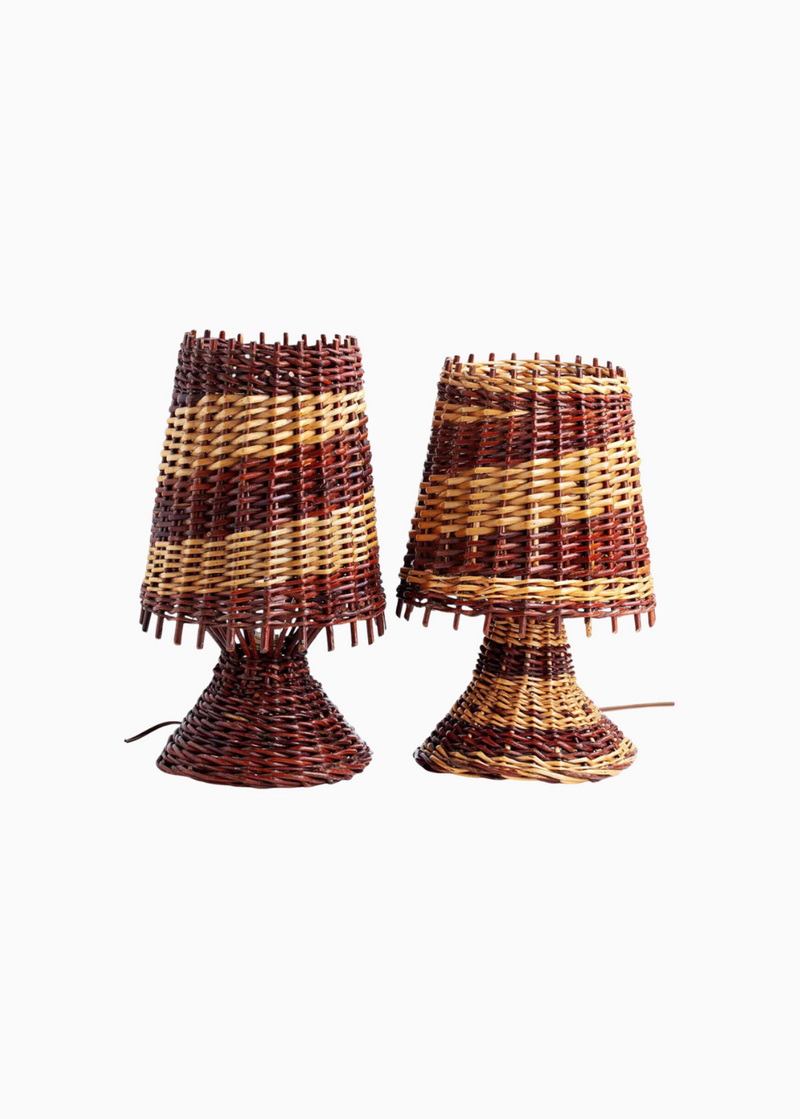 Pair of Italian Hand-Woven Wicker Table Lamps, c.1950s