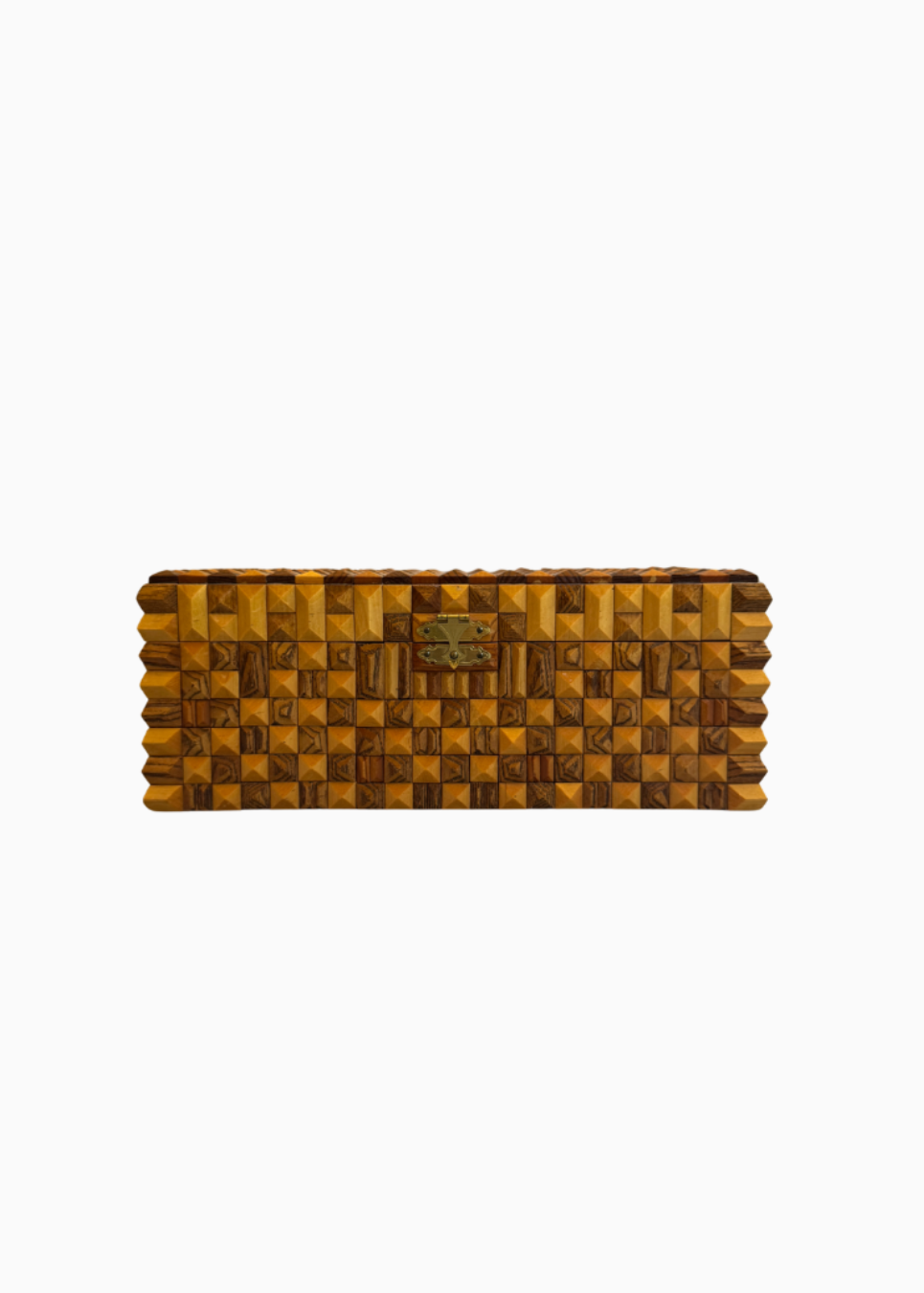 Geometric Burl Wood Folk Art Jewellery Box, c.1970s