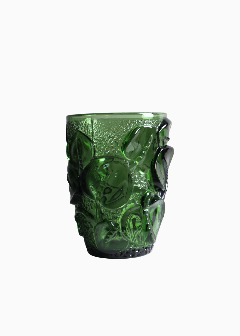 Green Glass Vase with Appliqué Leaf Relief, France, c.1970s