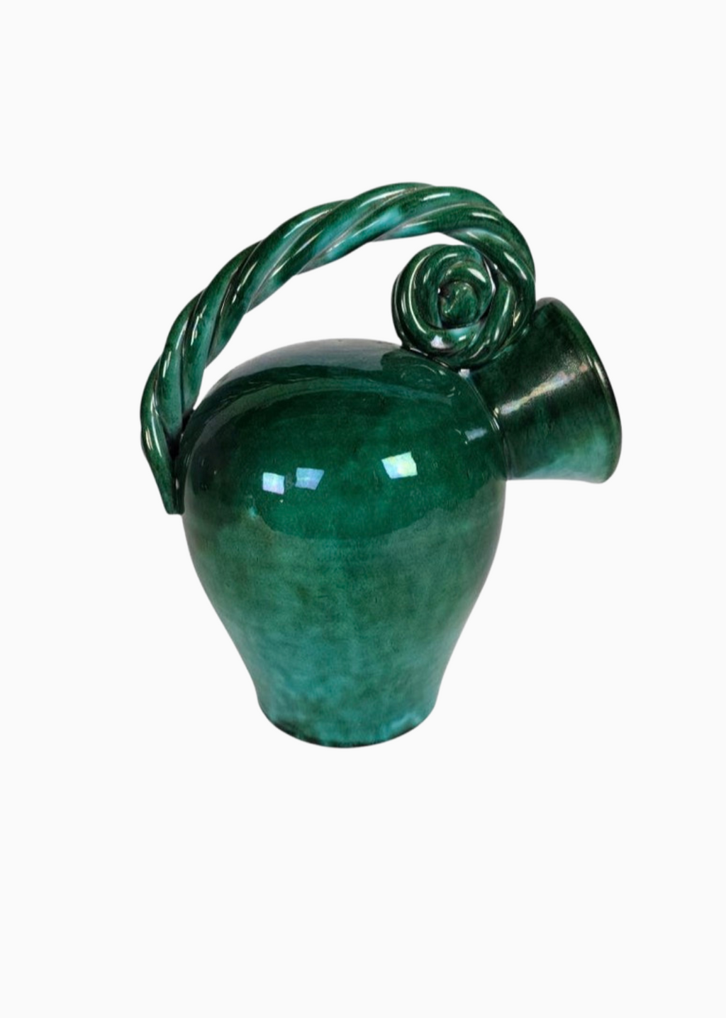 Art Deco Ceramic Vase with Twisted Handle, Alexandre de Wemmell, Belgium, c.1920s–1940s