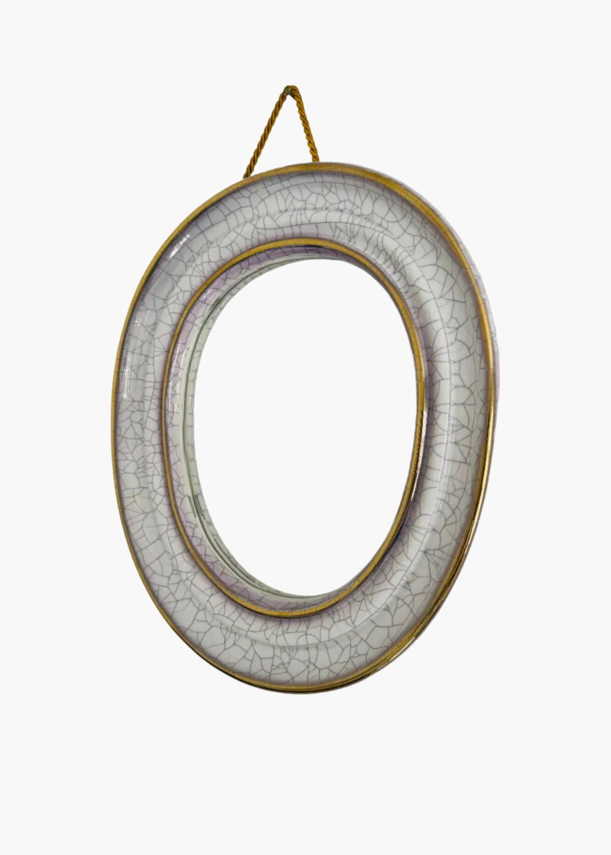 Vintage Austrian oval wall mirror by Gmundner Keramik with a craquelé terracotta frame.