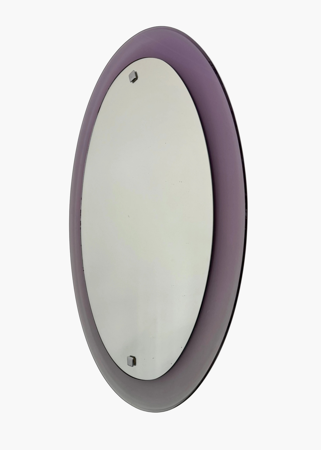Italian oval wall mirror with softly tinted lavender glass frame, 1970s.