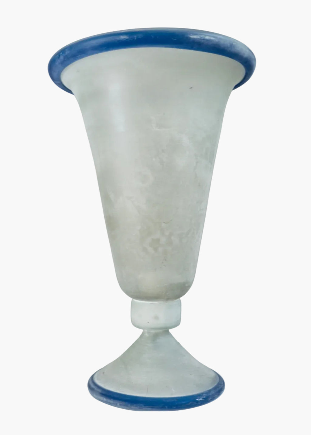 Large Murano scavo glass table lamp with cobalt blue rim, Italy 1980s, textured alabaster style glass lighting.