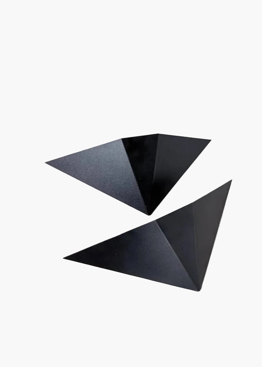 Pair of vintage 1980s black metal geometric wall sconces in Memphis postmodern style.