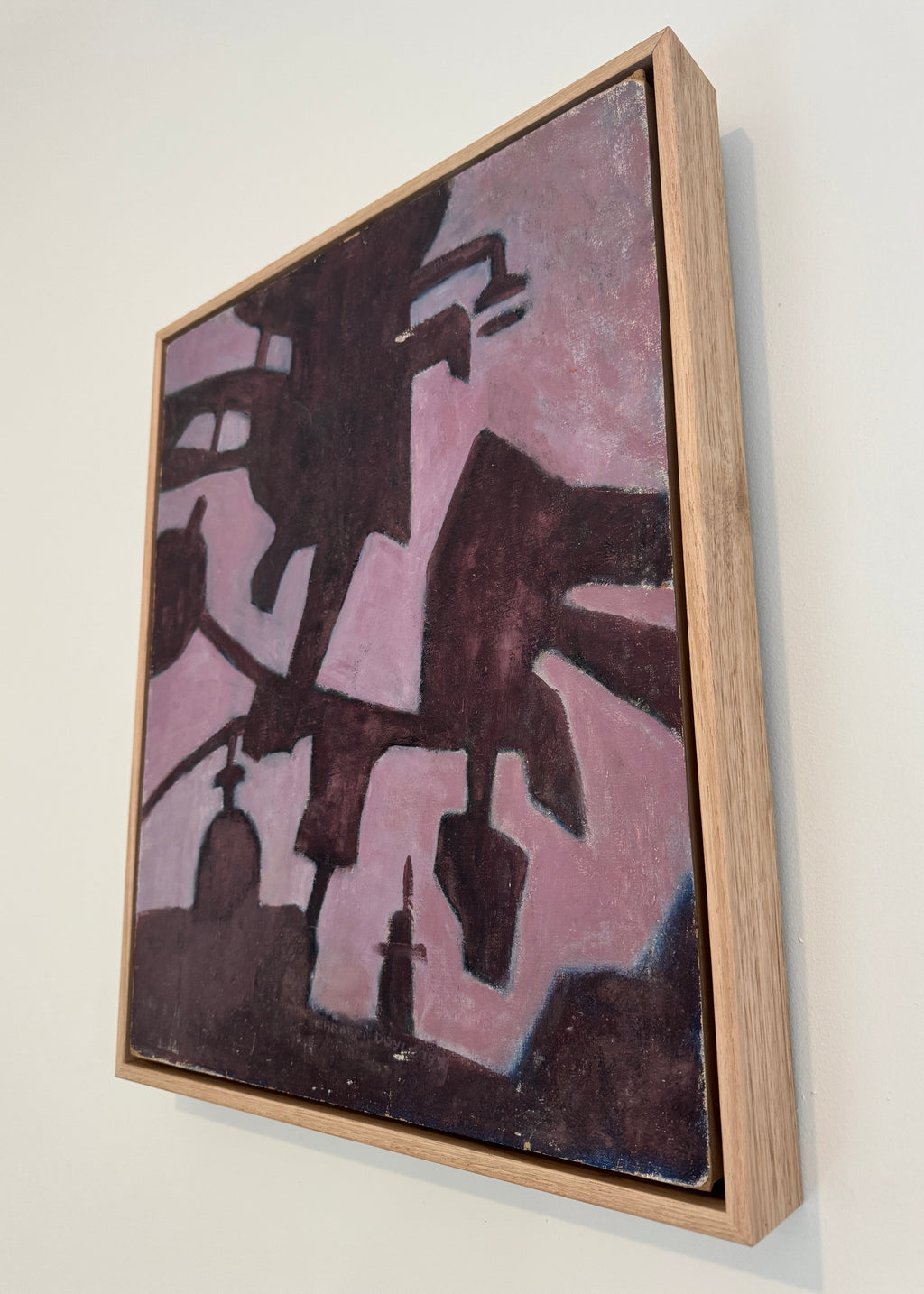 Surface detail of vintage modernist painting showing layered paint texture and tonal depth.