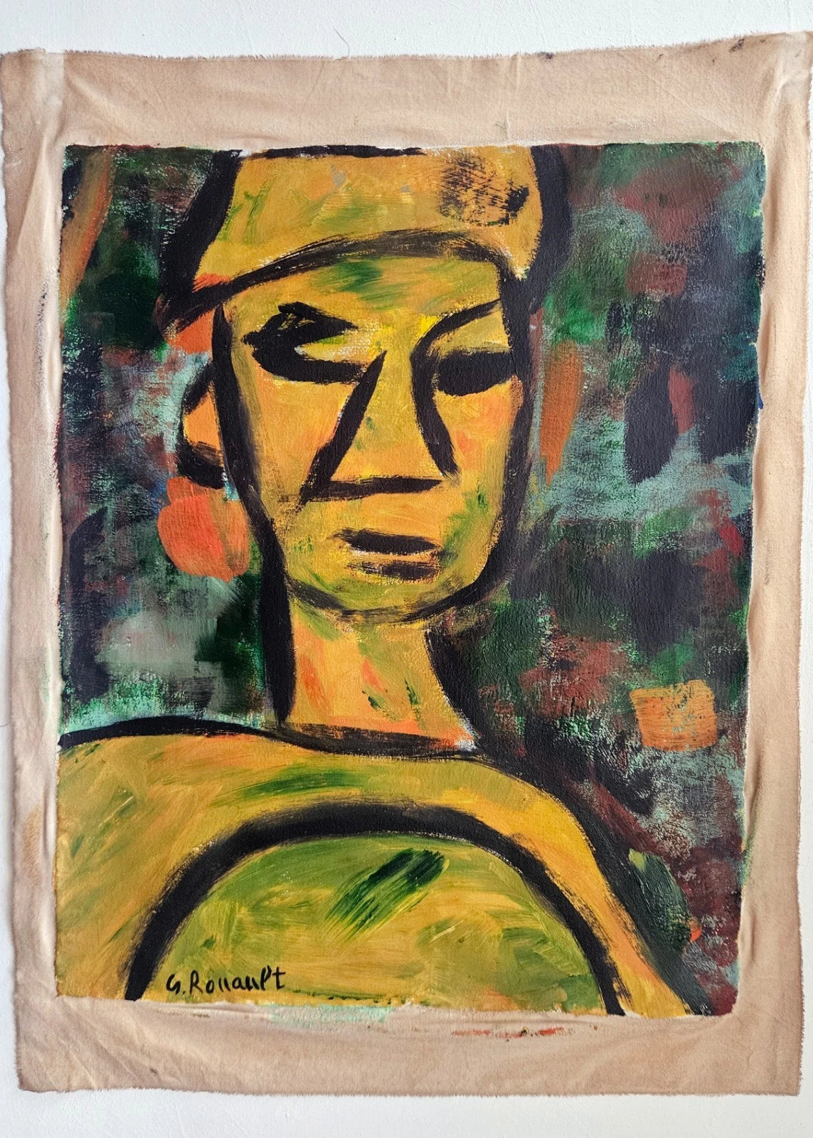Mustard Yellow Expressionist Portrait, c. Mid-20th Century