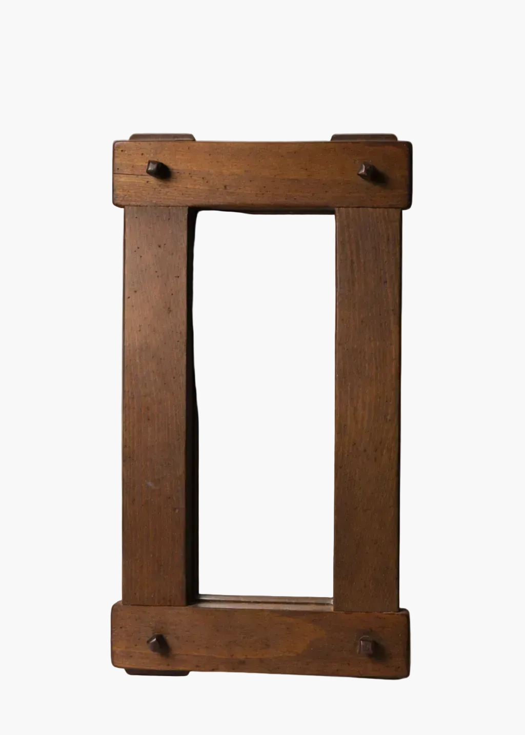 Vintage timber wall mirror with exposed joinery and warm wood patina